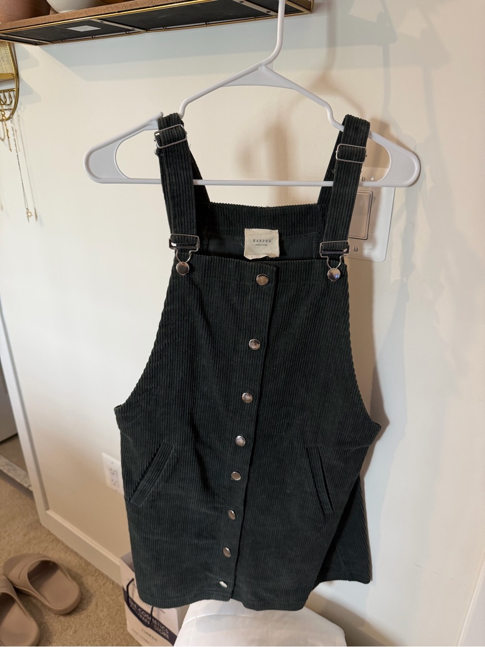 Harper Heritage Dark Green Corduroy Overall Mini Dress